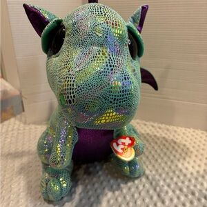 Ty Sequin Dragon Plush with Green and Purple. Cinder